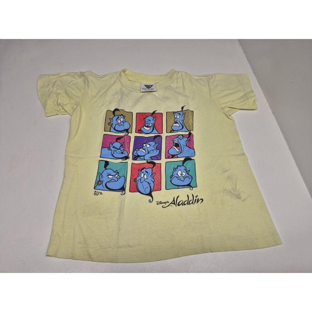 Vintage DISNEY Aladdin & Genie Friends T-shirt Kids Size 12-14 YELLOW